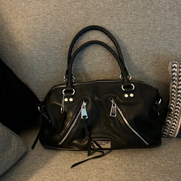 Marc New York handbag black w/silver shoulder bag Genuine Leather oversized